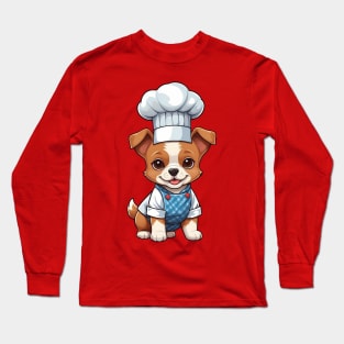 Cute Puppy in Overalls Illustration Long Sleeve T-Shirt